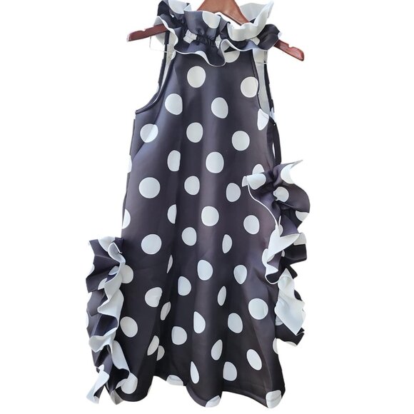 Polka Dot Ruffle Sleeveless Dress Black & White size small - Picture 2 of 2